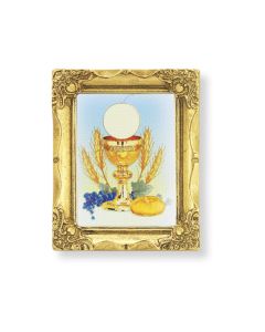 3" x 2" Antique Gold Frame with First Communion Chalice, Wheat & Grapes Print-P65