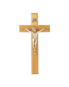 11" Oak Cross with Antiqued Silver Tone Corpus