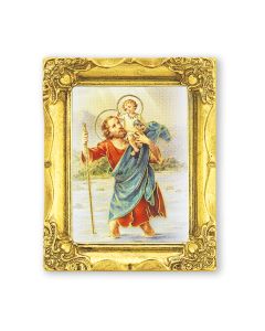 3" x 2" Antique Gold Frame with Saint Christopher Print-P65
