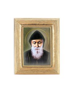 3 3/4" x 4 1/2" Gold Frame with a St. Charbel Gold Stamped Print-P65
