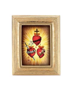 3 3/4" x 4 1/2" Gold Frame with a Three Hearts Gold Stamped Print-P65