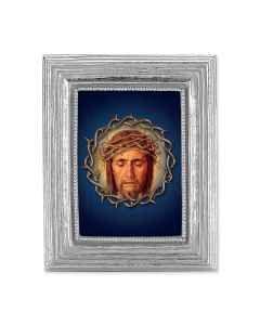 3 3/4" x 4 1/2" Silver Frame with Holy Face Gold Stamped Print-P65