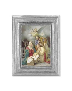 3 3/4" x 4 1/2" Silver Frame with Gold Stamped Nativity Print-P65