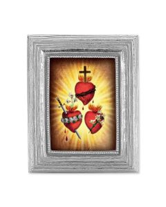 3 3/4" x 4 1/2" Silver Frame with Three Hearts Gold Stamped Print-P65