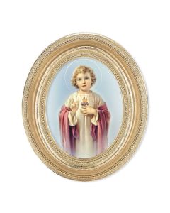 3 1/2" x 4 1/2" Gold Oval Frame with a Child Sacred Heart of Jesus Gold Stamped Print-P65
