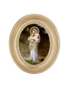 3 1/2" x 4 1/2" Gold Oval Frame with an Bouguereau: Madonna Divine Innocence Print-P65