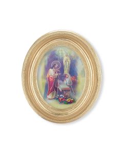 3 1/2" x 4 1/2" Gold Oval Frame with a First Communion Girl Print-P65