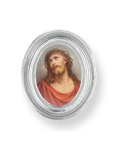 3 1/2" x 4 1/2" Silver Oval Frame with a Christ in Agony Print-P65
