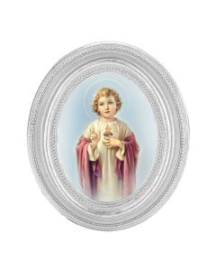 Child Sacred Heart of Jesus Print with a 3 1/2" x 4 1/2" Silver Oval Frame - P65 