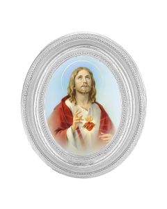 Sacred Heart of Jesus Print with a 3 1/2" x 4 1/2" Silver Oval Frame - P65 STICKER