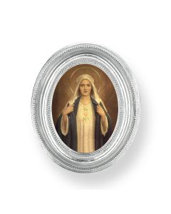 3 1/2" x 4 1/2" Silver Oval Frame with an Chambers: Immaculate Heart of Mary Print-P65
