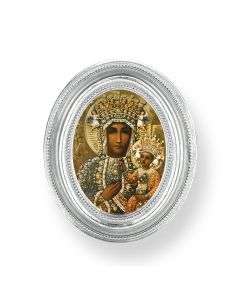 3 1/2" x 4 1/2" Silver Oval Frame with an Our Lady of Czestochowa Print-P65