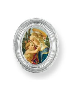 3 1/2" x 4 1/2" Silver Oval Frame with an Madonna and Child Print-P65