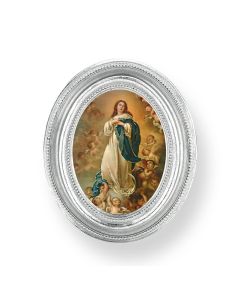 3 1/2" x 4 1/2" Silver Oval Frame with an Immaculate Conception Print-P65