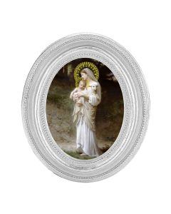 Bouguereau: Madonna Divine Innocence Print with a 3 1/2" x 4 1/2" Silver Oval Frame - P65