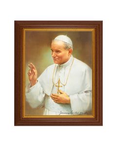 10 1/2" x 12 1/2" Walnut Finish Beveled Frame with 8" x 10" St. Pope John Paul II Textured Art