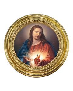 5 1/4" x 5 1/4"  Gold-Leaf Photo Frame with Batoni: Sacred Heart of Jesus Print