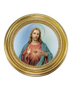 5 1/4" x 5 1/4"  Gold-Leaf Photo Frame with Sacred Heart of Jesus Print