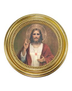 5 1/4" x 5 1/4" Gold-Leaf Photo Frame with Chambers: Sacred Heart of Jesus Print