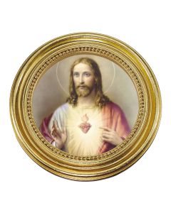 Sacred Heart of Jesus Print in a 5 1/4" x 5 1/4"  Gold-Leaf Photo Frame
