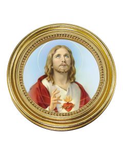 Sacred Heart of Jesus Print Under Glass in a 5 1/4" x 5 1/4" Gold-Leaf Frame