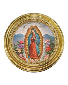 5 1/4" x 5 1/4" Gold-Leaf Photo Frame with O.L. of Guadalupe with Roses Print