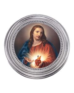 5 1/4" x 5 1/4" Silver-Leaf Photo Frame with Batoni: Sacred Heart of Jesus Print