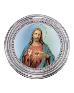 5 1/4" x 5 1/4" Silver-Leaf Photo Frame with Sacred Heart of Jesus Print