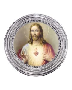 Sacred Heart of Jesus Print in a 5 1/4" x 5 1/4"  Silver-Leaf Photo Frame