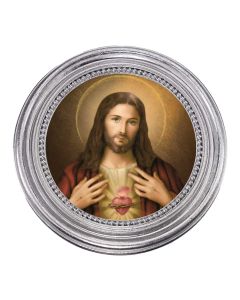 5 1/4" x 5 1/4"  Silver-Leaf Photo Frame with Simeone: Sacred Heart of Jesus Print