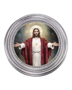 5 1/4" x 5 1/4"  Silver-Leaf Photo Frame with Chambers: Welcoming Jesus Print