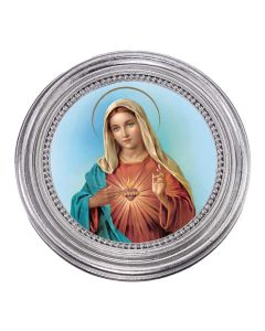 5 1/4" x 5 1/4" Silver-Leaf Photo Frame with Immaculate Heart of Mary Print