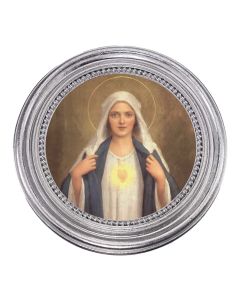 5 1/4" x 5 1/4"  Silver-Leaf Photo Frame with Chambers: Immaculate Heart of Mary Print