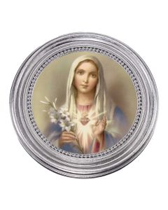 5 1/4" x 5 1/4"  Silver-Leaf Photo Frame with Immaculate Heart of Mary Print