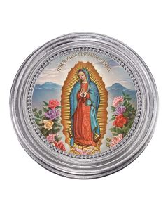 5 1/4" x 5 1/4" Silver-Leaf Photo Frame with O.L. of Guadalupe with Roses Print