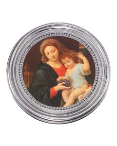 5 1/4" x 5 1/4"  Silver-Leaf Photo Frame with Mignard: Madonna of the Grapes Print