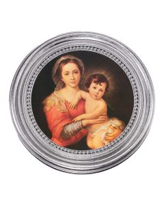 5 1/4" x 5 1/4" Silver-Leaf Photo Frame with Murillo: Madonna and Child Print
