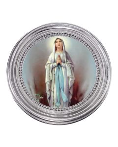 5 1/4" x 5 1/4"  Silver-Leaf Photo Frame with O.L. of Lourdes Print