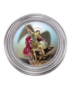 5 1/4" x 5 1/4" Silver-Leaf Photo Frame with Saint Michael Print