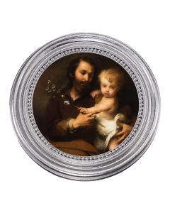 Murillo: St. Anthony and Child Jesus Print in a 5 1/4" x 5 1/4" Silver-Leaf Photo Frame