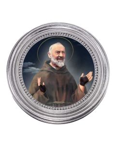 5 1/4" x 5 1/4"  Silver-Leaf Photo Frame with Saint Pio Print