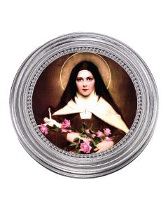 5 1/4" x 5 1/4"  Silver-Leaf Photo Frame with Chambers: St.Therese Print
