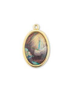 1" Our Lady of Lourdes Help Gold Finish Picture Medal