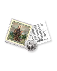 Saint Francis Pocket Coin with a Holy Card in a Clear Pouch-P65
