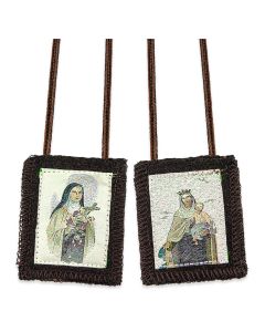 1 3/4" x 2"  St. Therese and Our Lady of Mt. Carmel Brown Wool Scapular