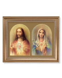 13 1/2" x 16 9/16" Gold Leaf Antique Finished Frame with 11" x 14" The Sacred Hearts Textured Art