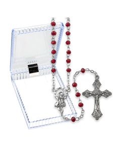 Red Glass Bead Rosary Boxed