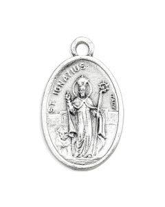 1" Oval Antiqued Silver Oxidized Saint Ignatius of Antioch Medal
