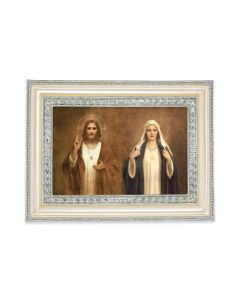 5 3/4" x 7 3/4" Antiqued Pearlized White and Silver Photo Frame with Chambers: The Sacred Hearts Print-P65