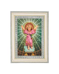 5 3/4" x 7 3/4" Antiqued Pearlized White and Silver Photo Frame with Divino Nino Print- P65